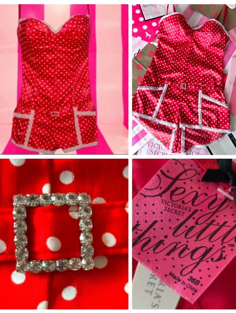 Victoria's Secret VTG Sexy Little Things Red Polka Dot Lingerie Romper NWT Y2K